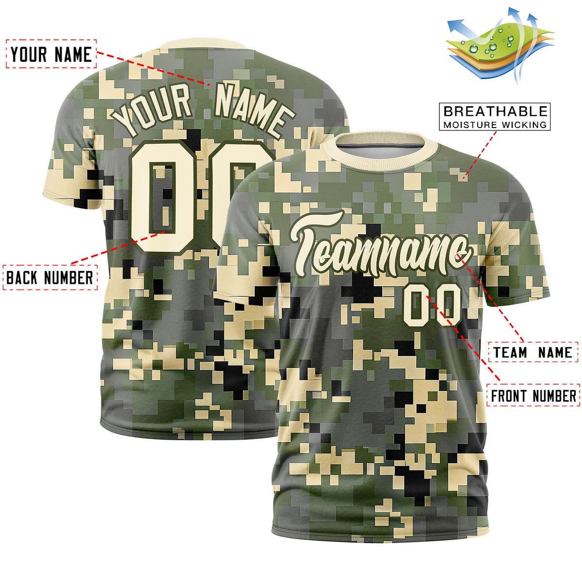 Custom Camo T-shirts Light Khaki Olive Jungle Camouflage Training Shirts