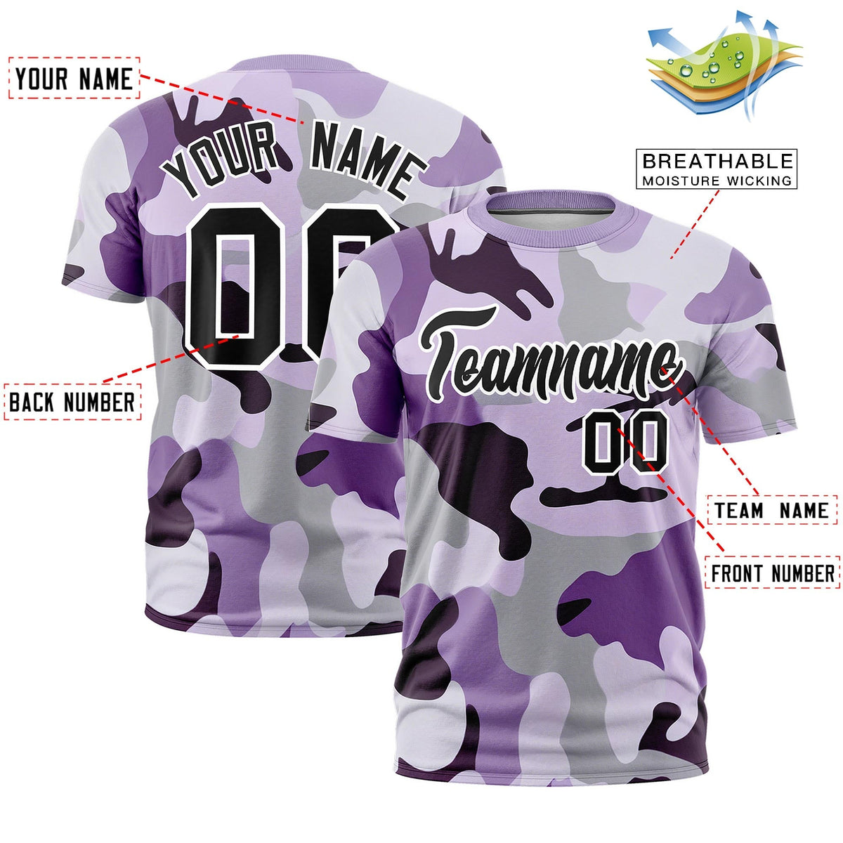 Custom Camo T-shirts Purple Black Jungle Camouflage Training Shirts