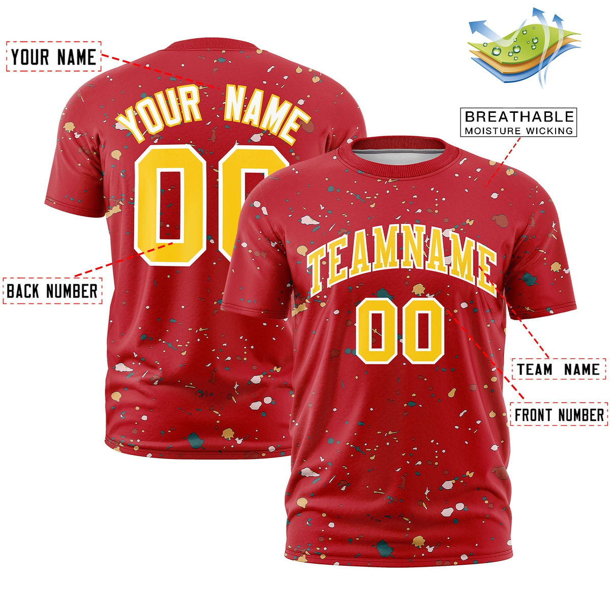 Custom Red Gold White Spray Painting Graffiti Pattern Personalization T-shirt| KXKSHOP