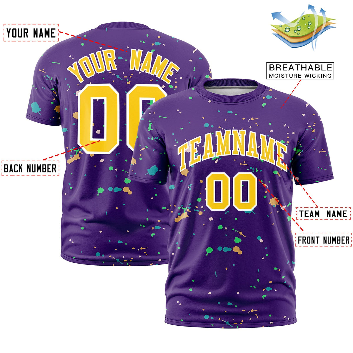 Custom Purple Gold White Spray Painting Graffiti Pattern Personalization T-shirt| KXKSHOP