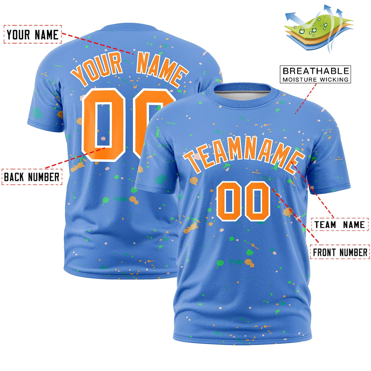 Custom Light Blue Orange White Spray Painting Graffiti Pattern Personalization T-shirt| KXKSHOP