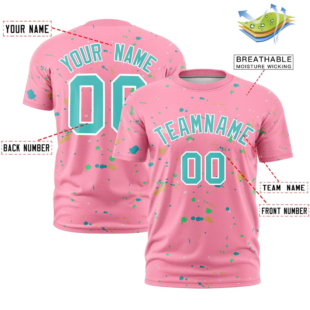 Custom Light Pink Teal White Spray Painting Graffiti Pattern Personalization T-shirt| KXKSHOP