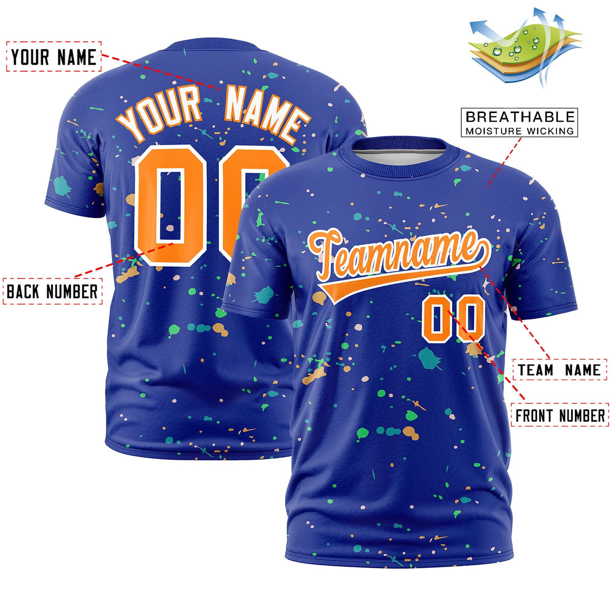 Custom Royal Blue Orange White Spray Painting Graffiti Pattern Personalization T-shirt| KXKSHOP