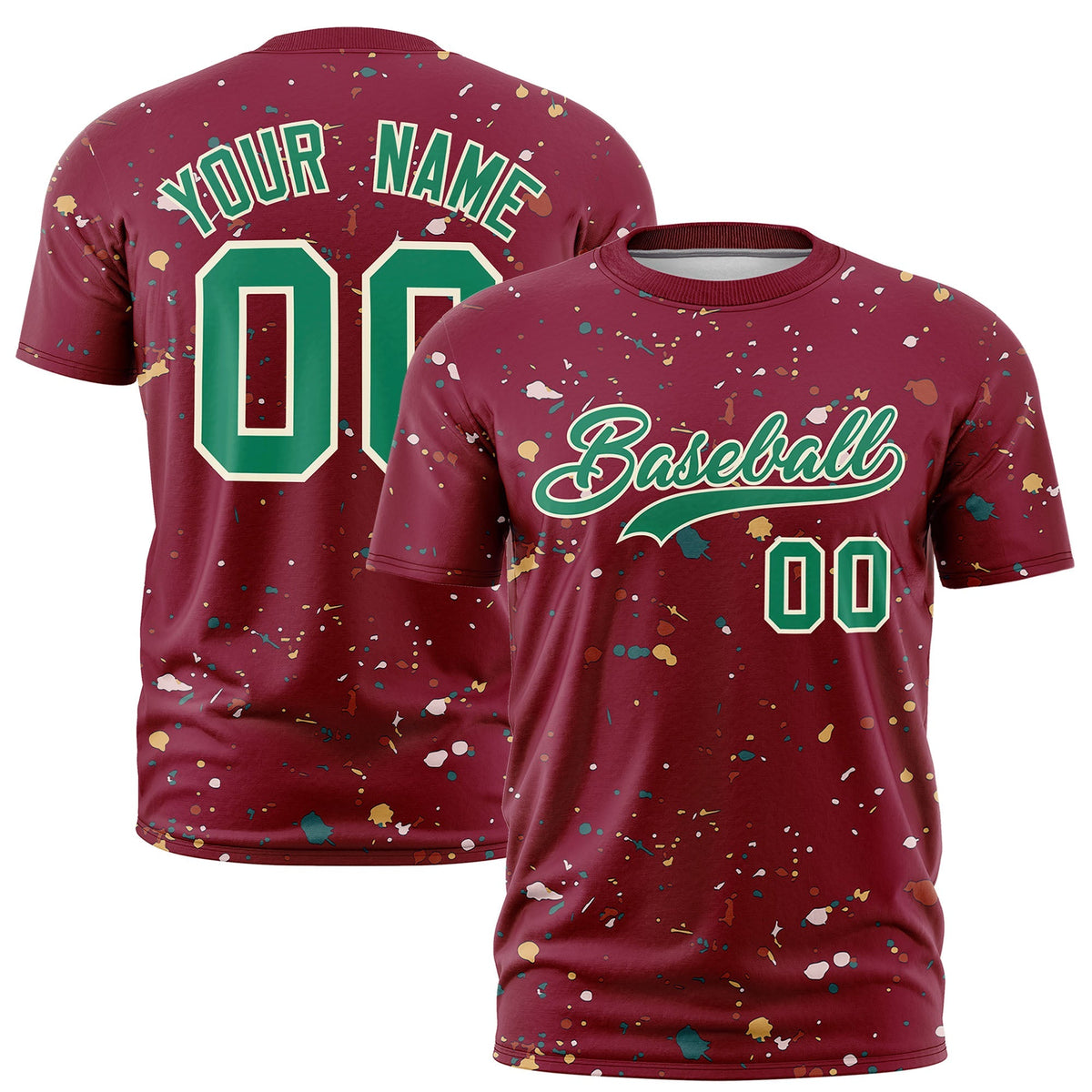 Custom Crimson Kelly Green Cream Spray Painting Graffiti Pattern Personalization T-shirt| KXKSHOP