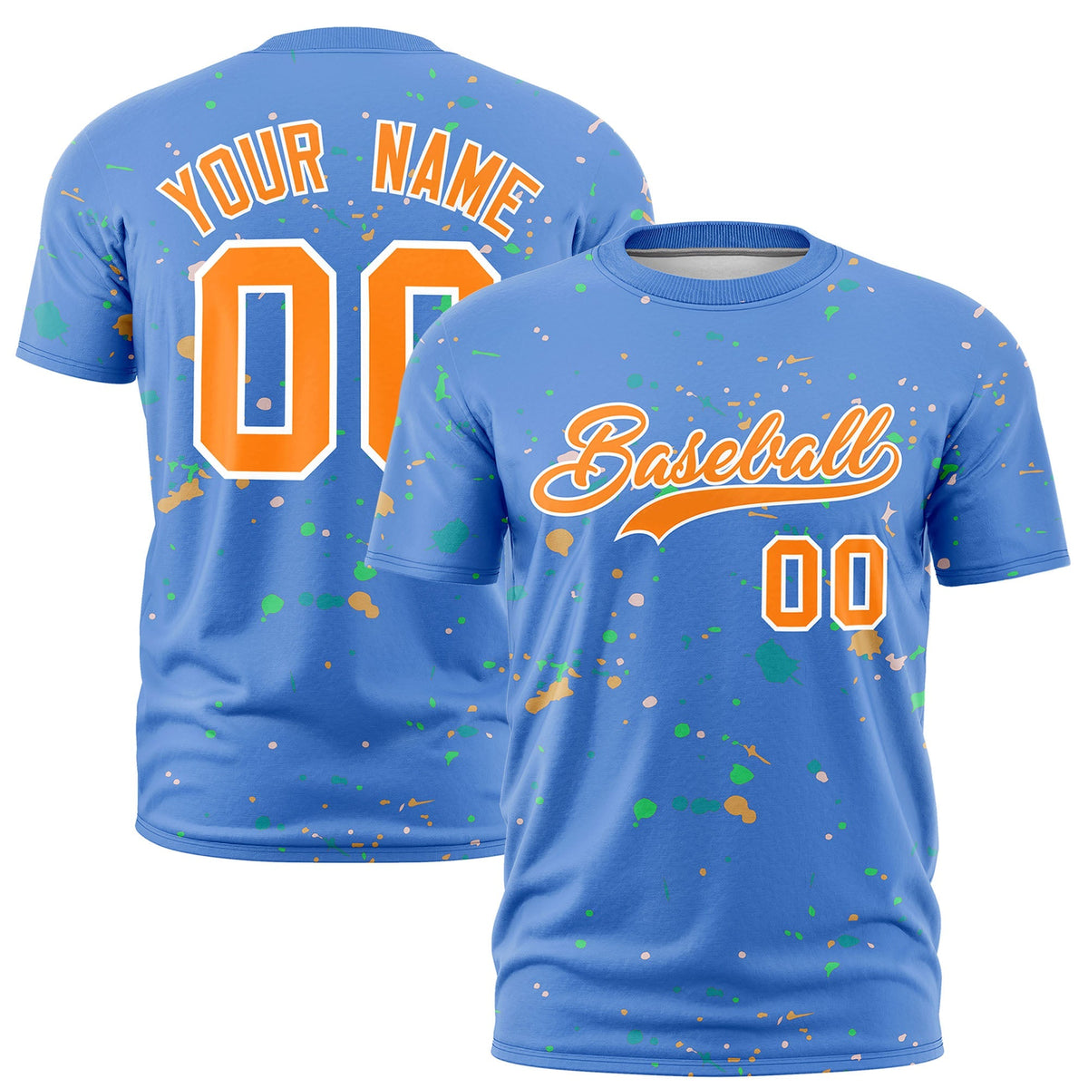 Custom Light Blue Orange White Spray Painting Graffiti Pattern Personalization T-shirt| KXKSHOP