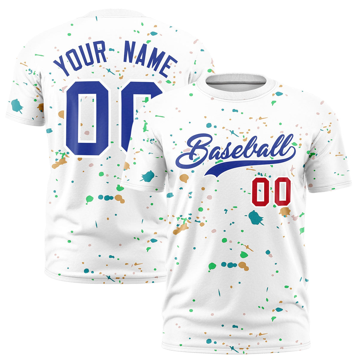 Custom White Royal Blue Spray Painting Graffiti Pattern Personalization T-shirt| KXKSHOP