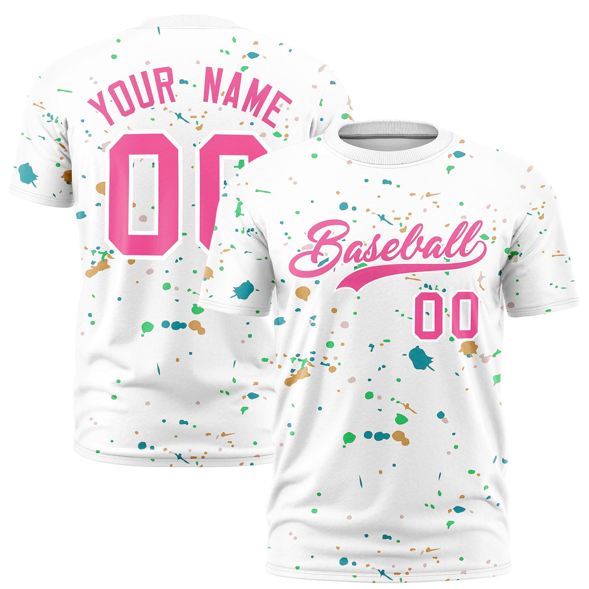 Custom White Pink Spray Painting Graffiti Pattern Personalization T-shirt| KXKSHOP