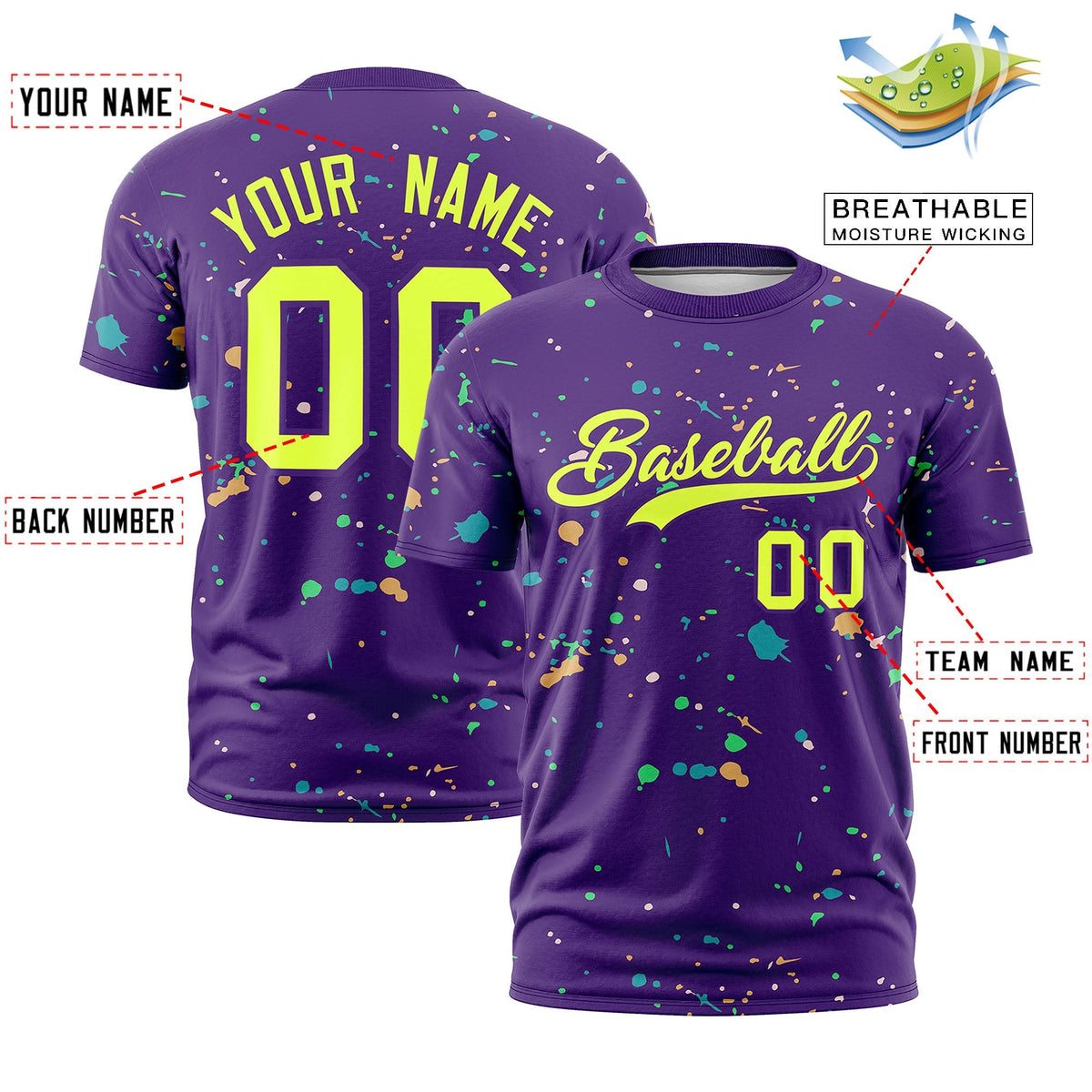 Custom Purple Fluorescent Green Spray Painting Graffiti Pattern Personalization T-shirt| KXKSHOP
