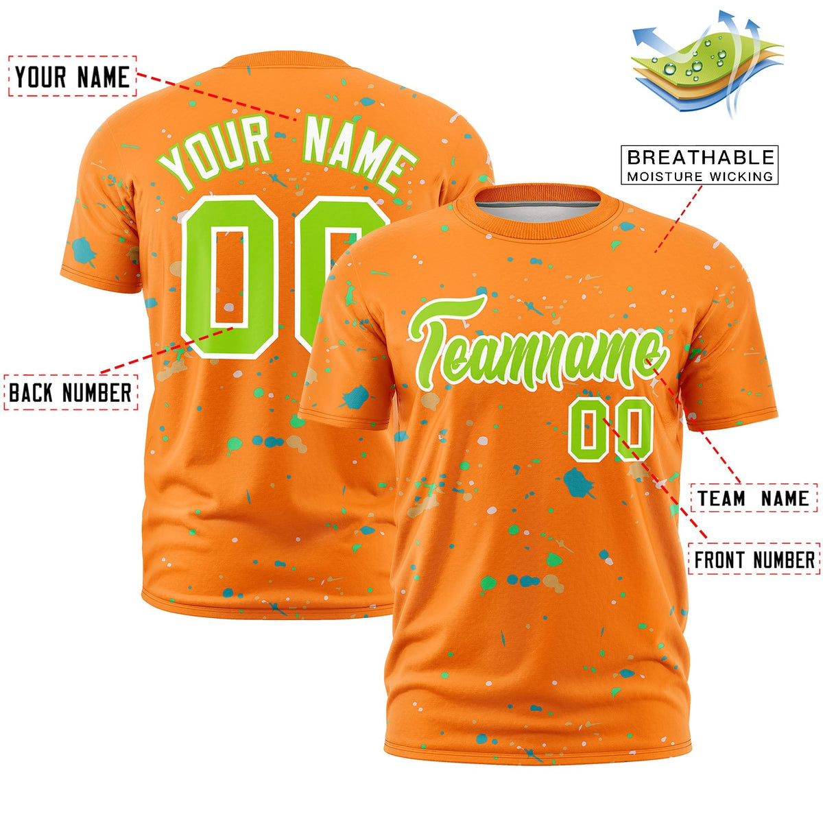 Custom Orange Neon Green White Spray Painting Graffiti Pattern Personalization T-shirt| KXKSHOP