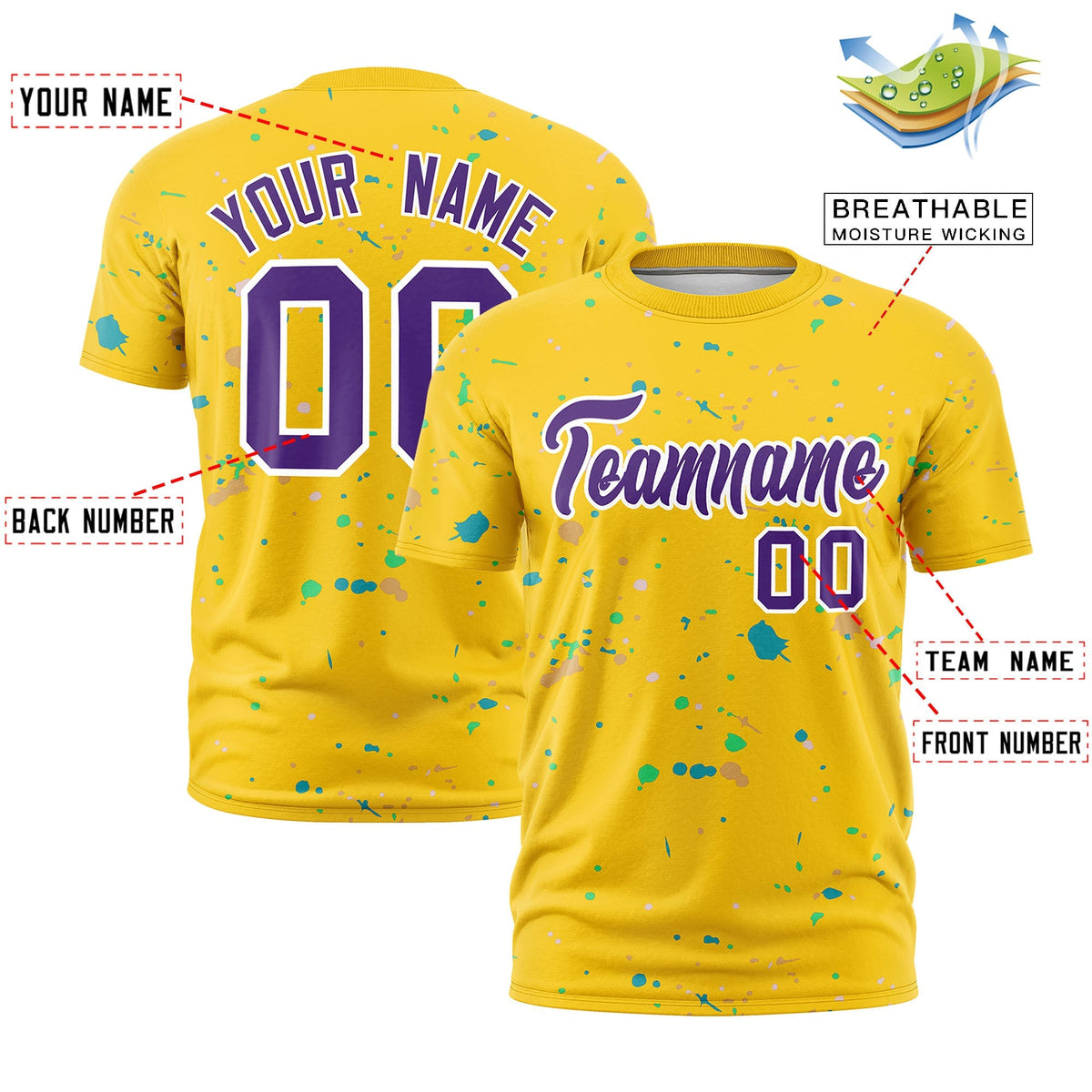 Custom Gold Purple White Spray Painting Graffiti Pattern Personalization T-shirt| KXKSHOP