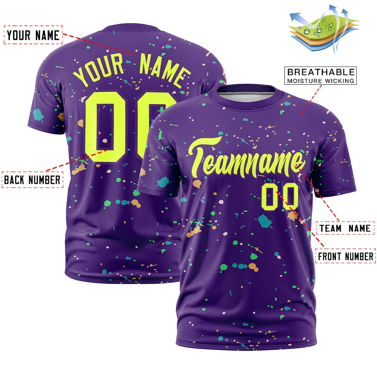 Custom Purple Fluorescent Green Spray Painting Graffiti Pattern Personalization T-shirt| KXKSHOP