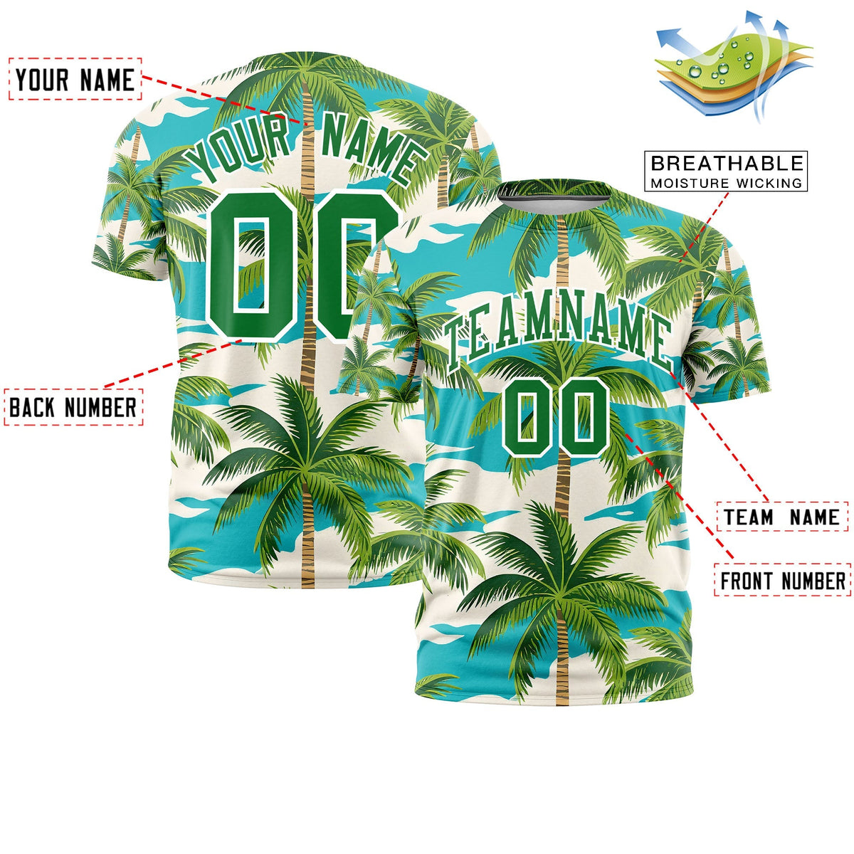 Custom Kelly Green White Graffiti Pattern Hawaiian Style T-shirt| KXKSHOP