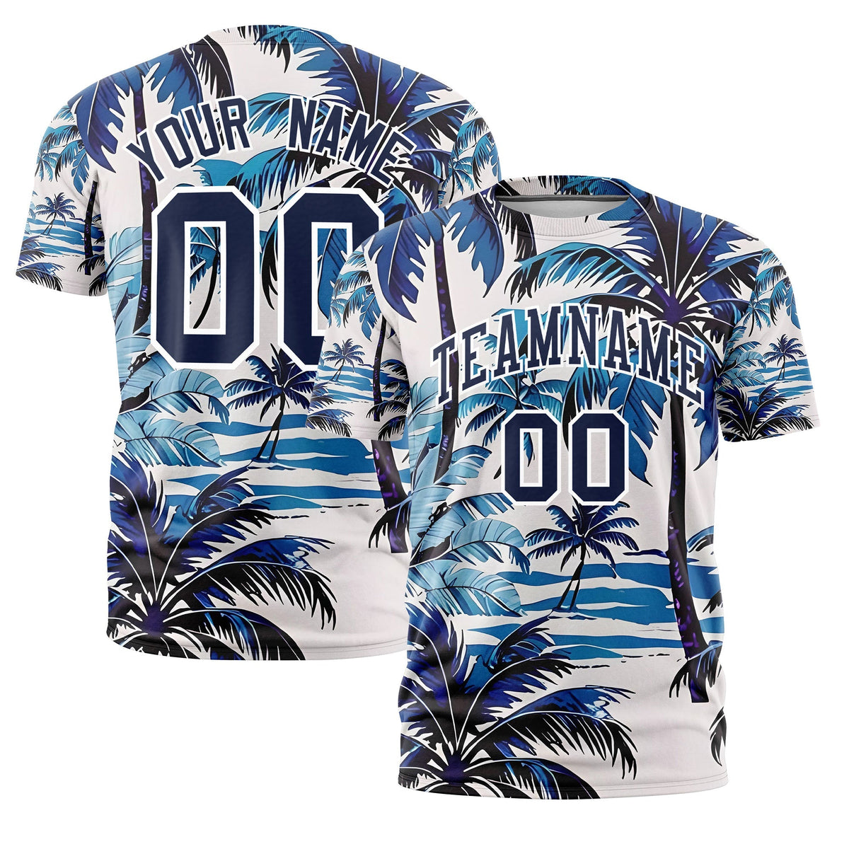Custom Navy White Graffiti Pattern Hawaiian Style T-shirt| KXKSHOP