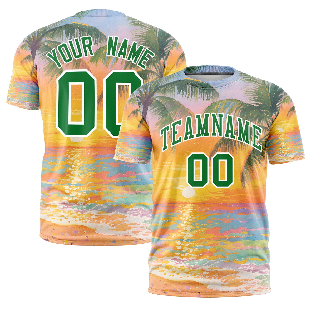 Custom Kelly Green White Graffiti Pattern Hawaiian Style T-shirt| KXKSHOP