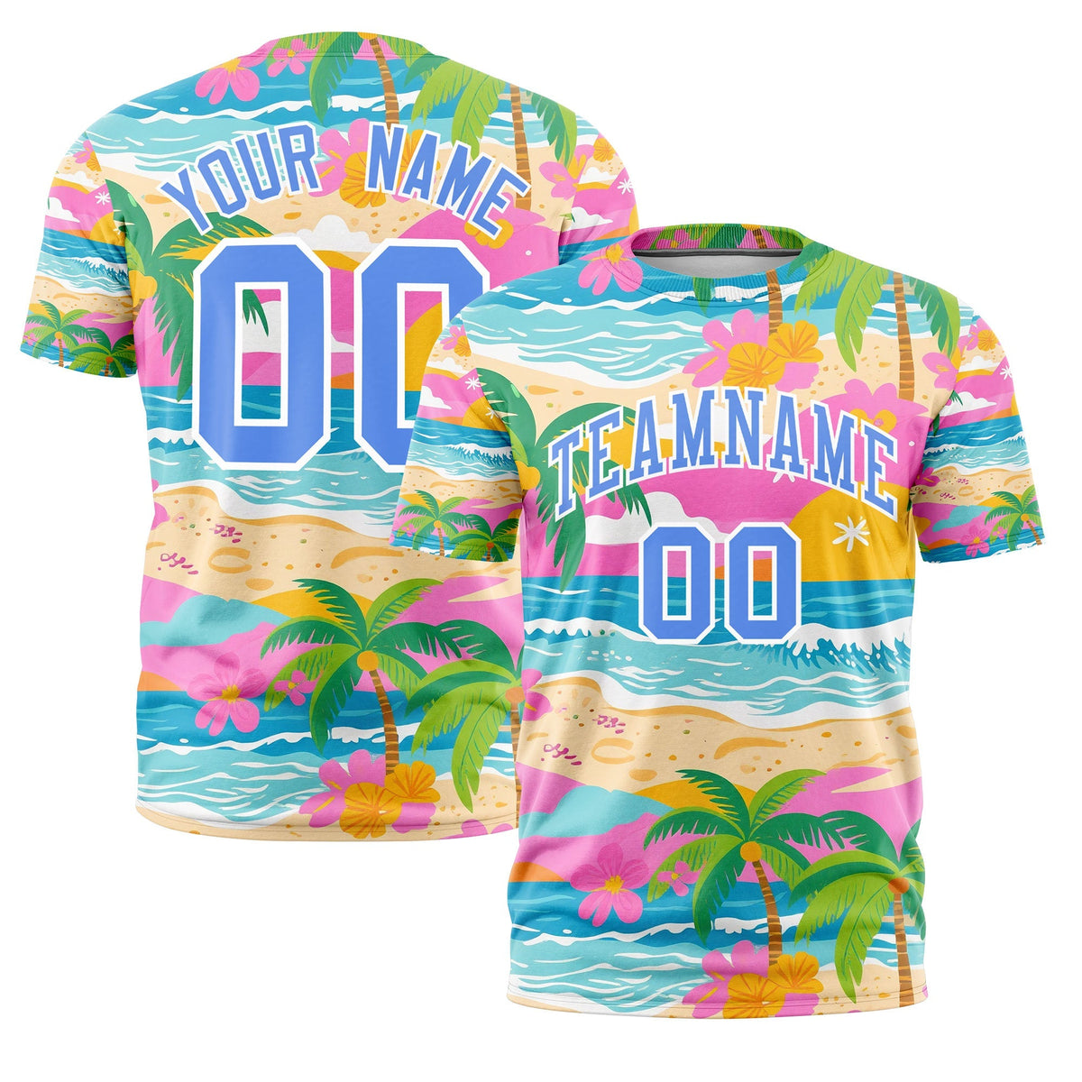 Custom Light Blue White Graffiti Pattern Hawaiian Style T-shirt| KXKSHOP