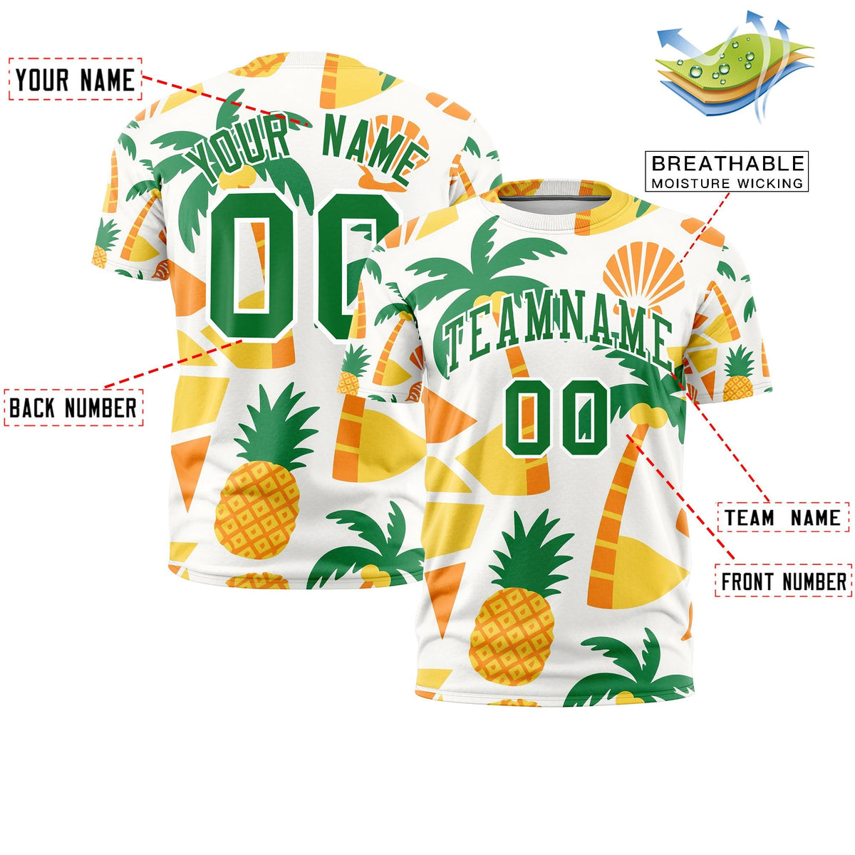Custom Kelly Green White Graffiti Pattern Hawaiian Style T-shirt| KXKSHOP