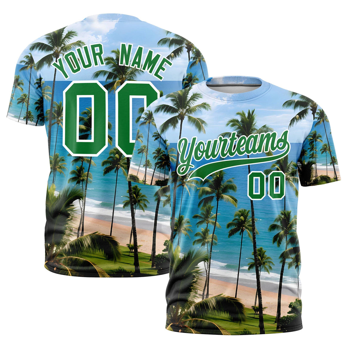 Custom Kelly Green White Graffiti Pattern Hawaiian Style T-shirt| KXKSHOP