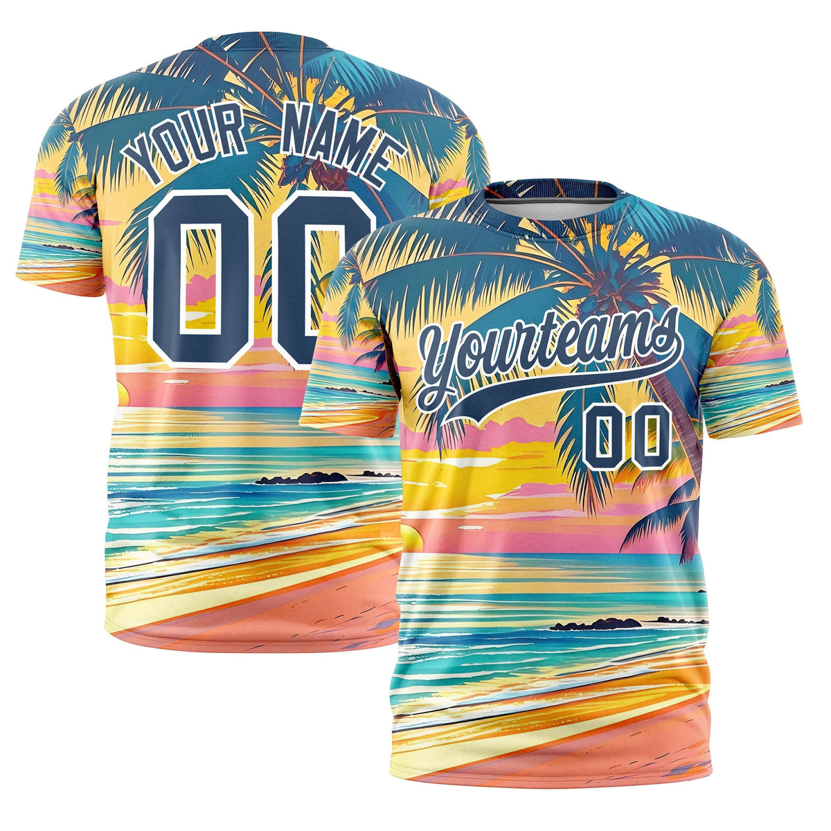 Custom Midnight Blue White Graffiti Pattern Hawaiian Style T-shirt| KXKSHOP