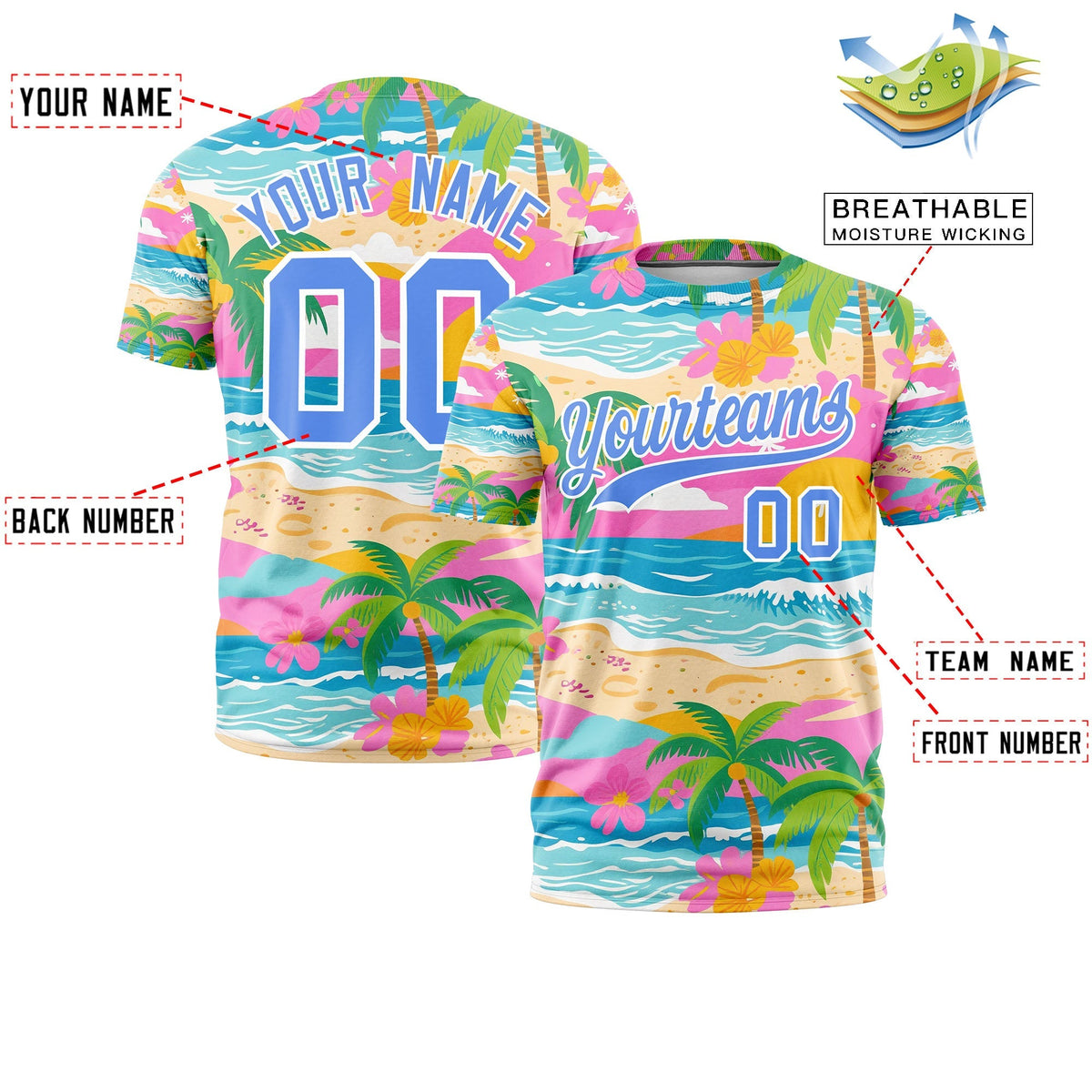Custom Light Blue White Graffiti Pattern Hawaiian Style T-shirt| KXKSHOP
