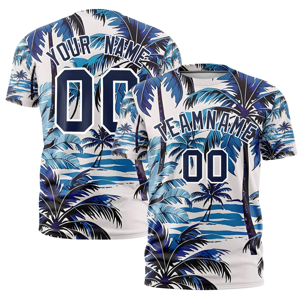 Custom Navy White Graffiti Pattern Hawaiian Style T-shirt| KXKSHOP