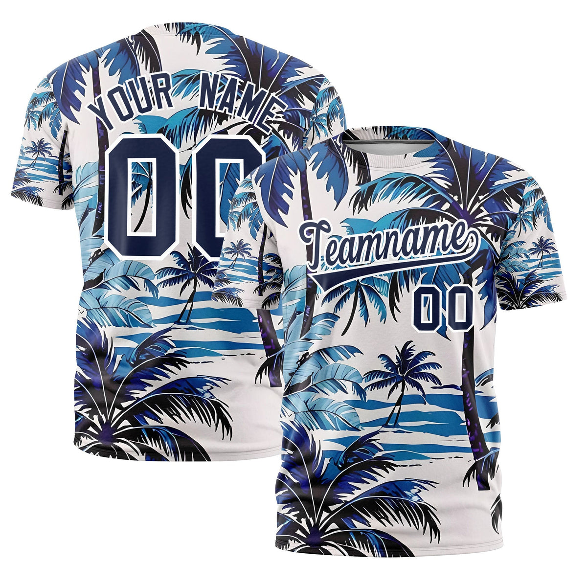 Custom Navy White Graffiti Pattern Hawaiian Style T-shirt| KXKSHOP