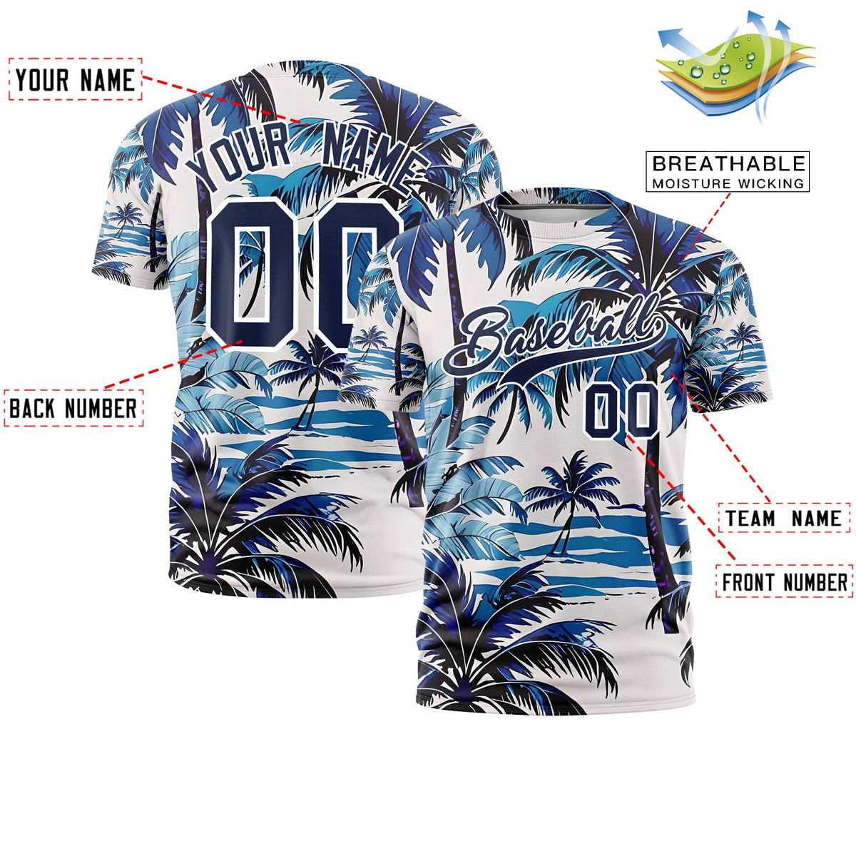 Custom Navy White Graffiti Pattern Hawaiian Style T-shirt| KXKSHOP