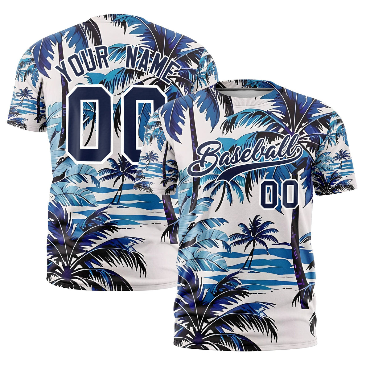 Custom Navy White Graffiti Pattern Hawaiian Style T-shirt| KXKSHOP
