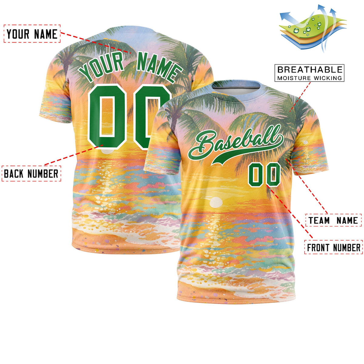 Custom Kelly Green White Graffiti Pattern Hawaiian Style T-shirt| KXKSHOP