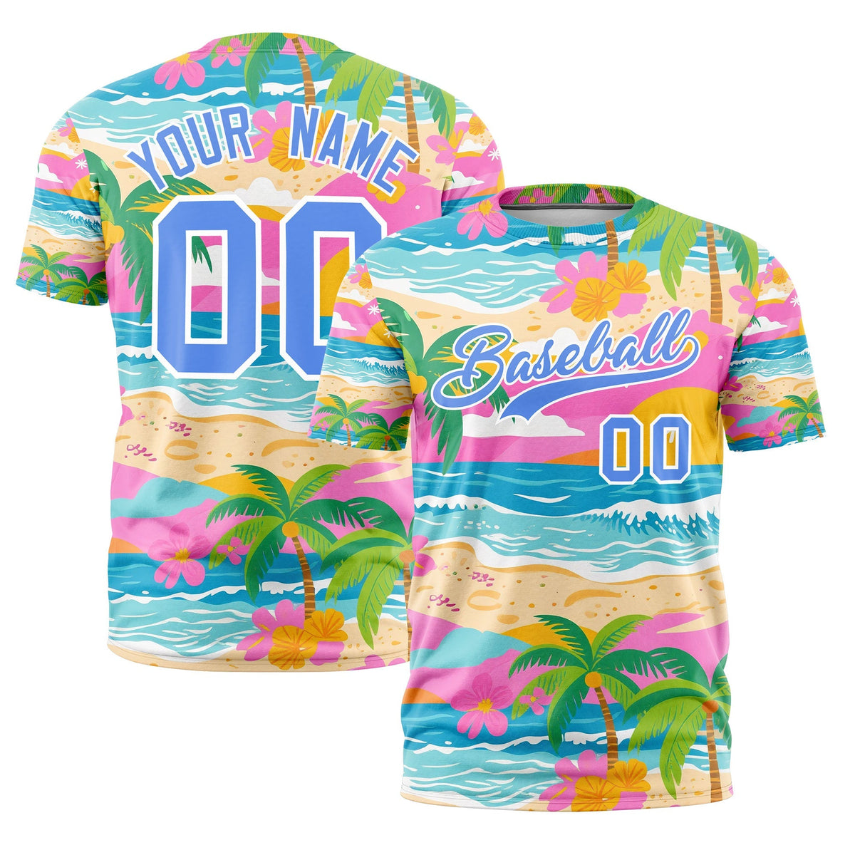 Custom Light Blue White Graffiti Pattern Hawaiian Style T-shirt| KXKSHOP