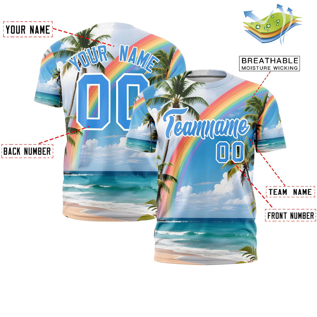Custom Powder Blue White Graffiti Pattern Hawaiian Style T-shirt| KXKSHOP