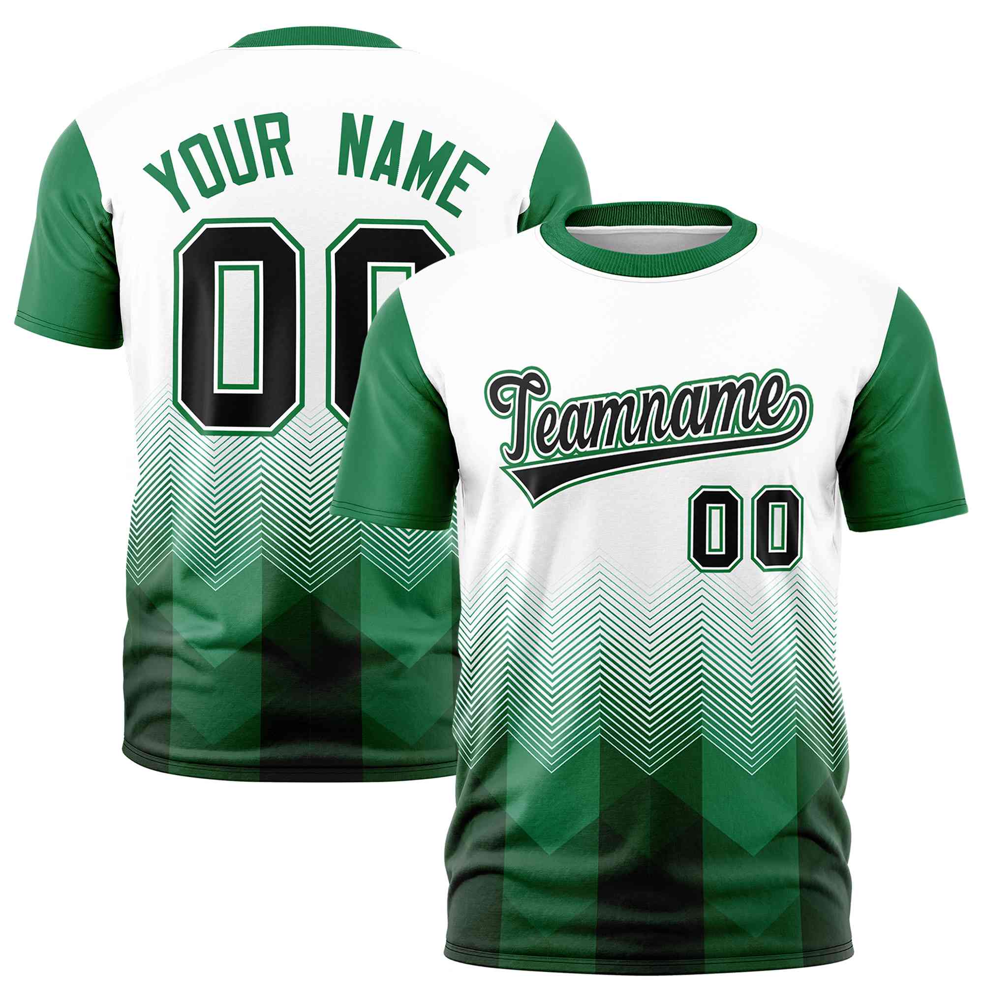 Custom White Kelly Green Gradient Ripple Fashion Raglan Sleeves Performance T-Shirt | KXKSHOP