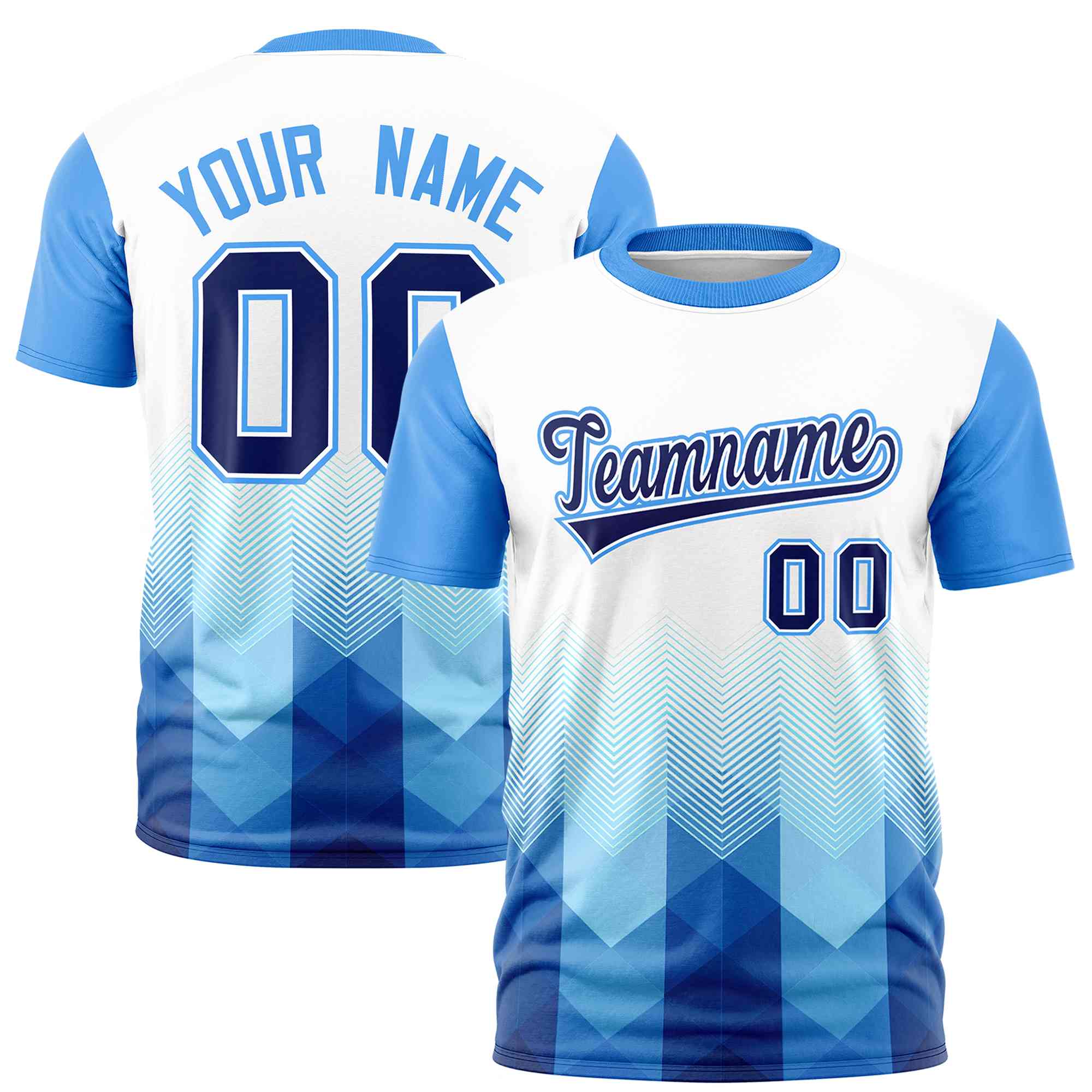 Custom White Powder Blue Gradient Ripple Fashion Raglan Sleeves Performance T-Shirt | KXKSHOP