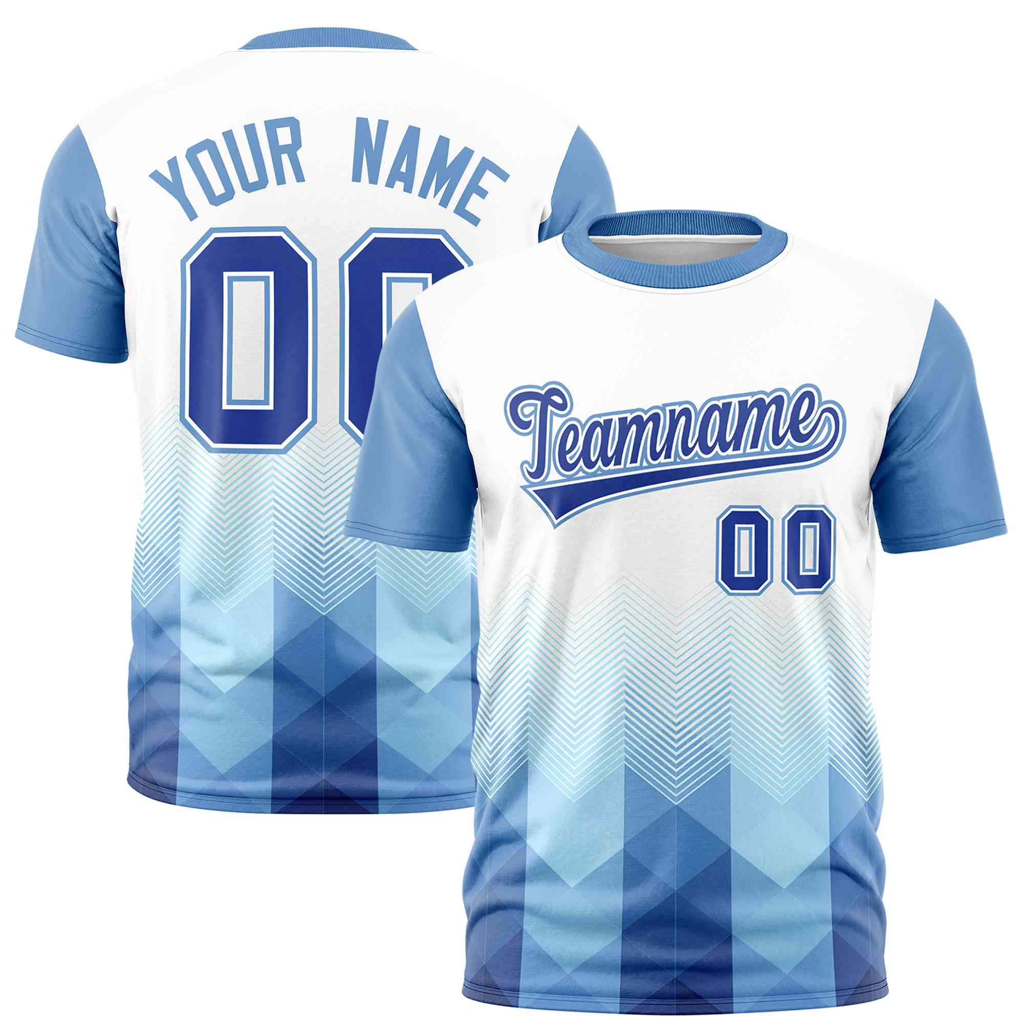 Custom White Light Blue Gradient Ripple Fashion Raglan Sleeves Performance T-Shirt | KXKSHOP