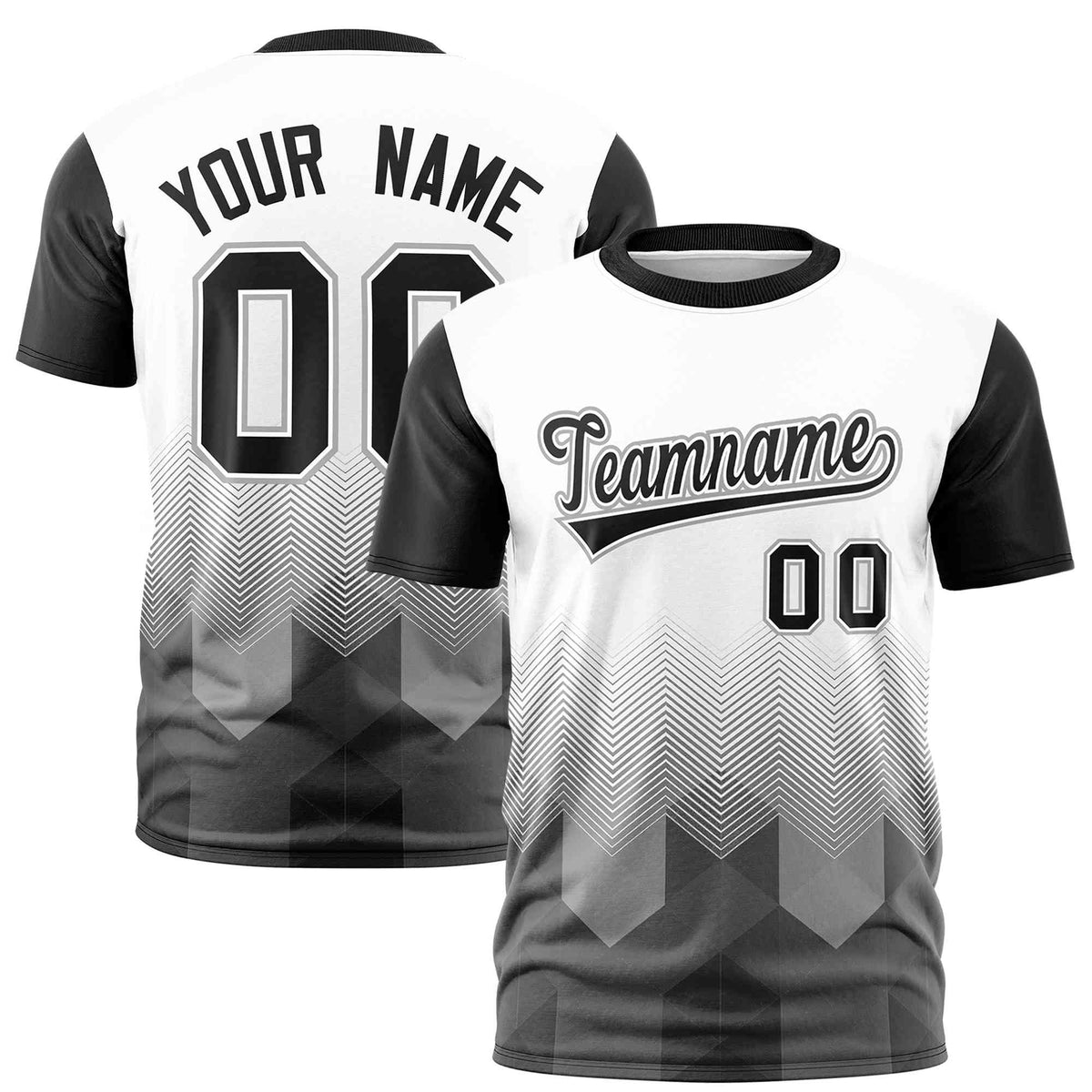 Custom White Black Gradient Ripple Fashion Raglan Sleeves Performance T-Shirt | KXKSHOP