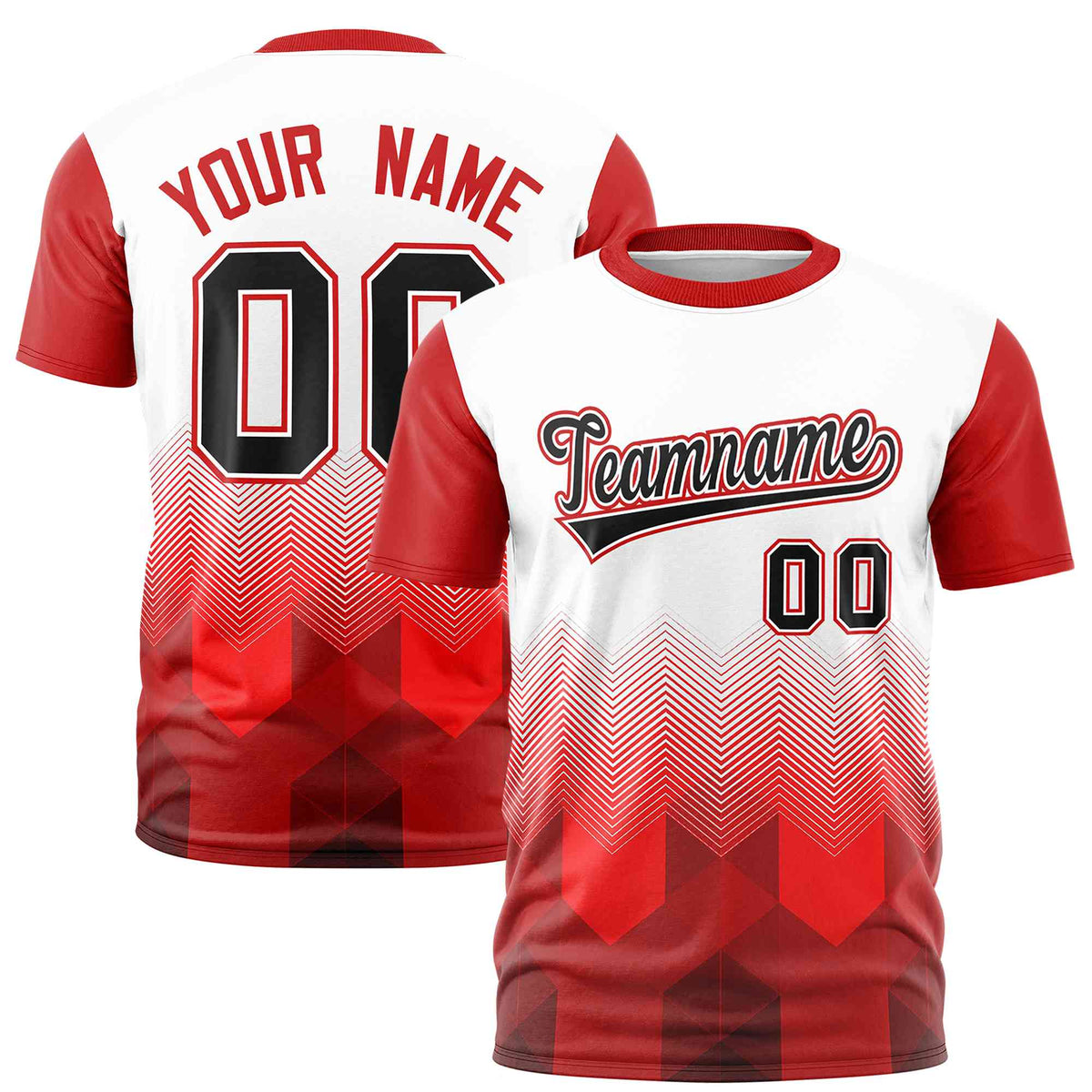 Custom White Red Gradient Ripple Fashion Raglan Sleeves Performance T-Shirt | KXKSHOP