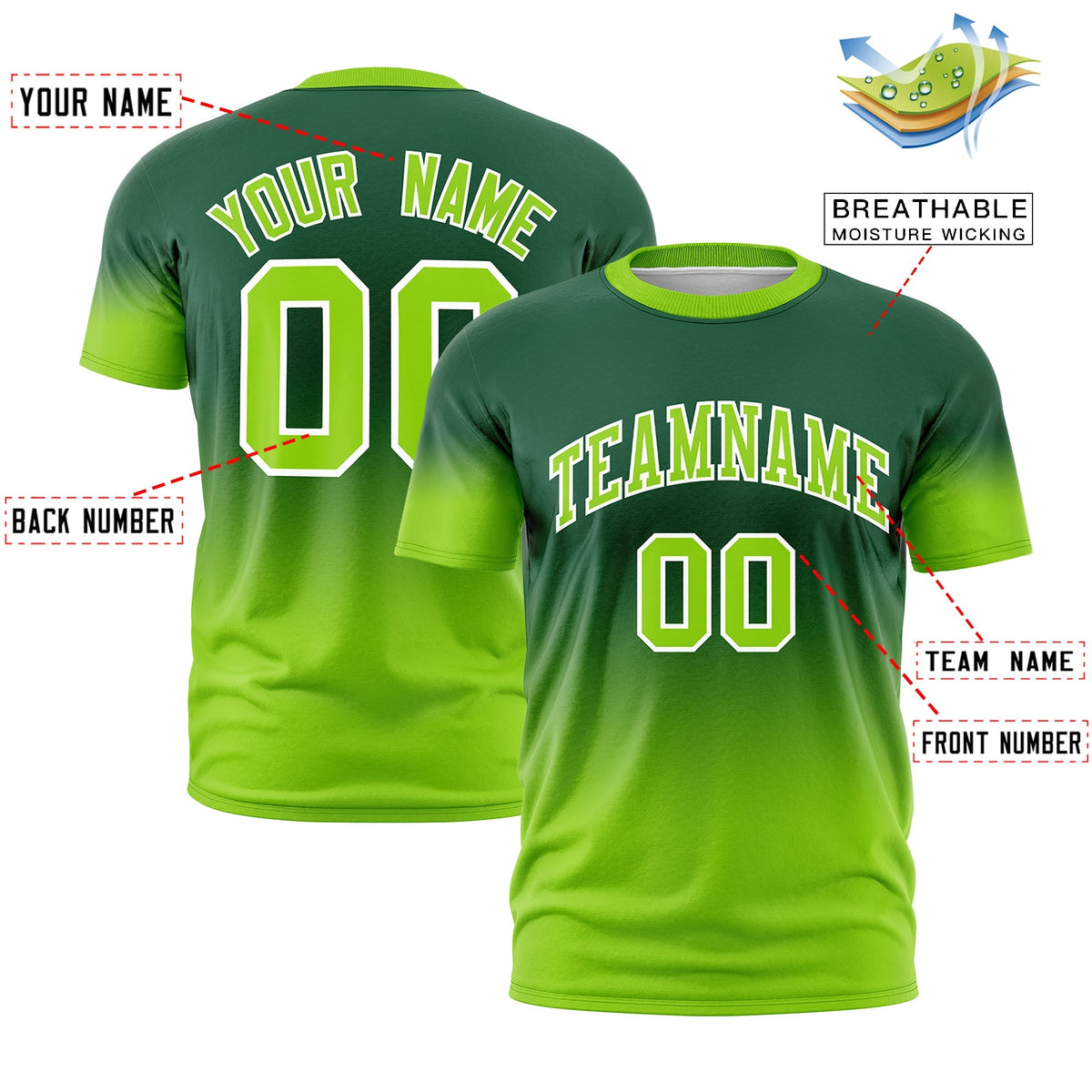Custom Green Neon Green White Gradient Fashion Lightweight T-shirt| KXKSHOP