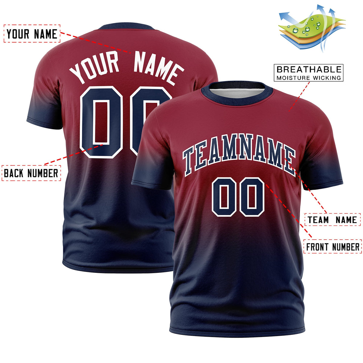 Custom Crimson Navy White Gradient Fashion Lightweight T-shirt| KXKSHOP