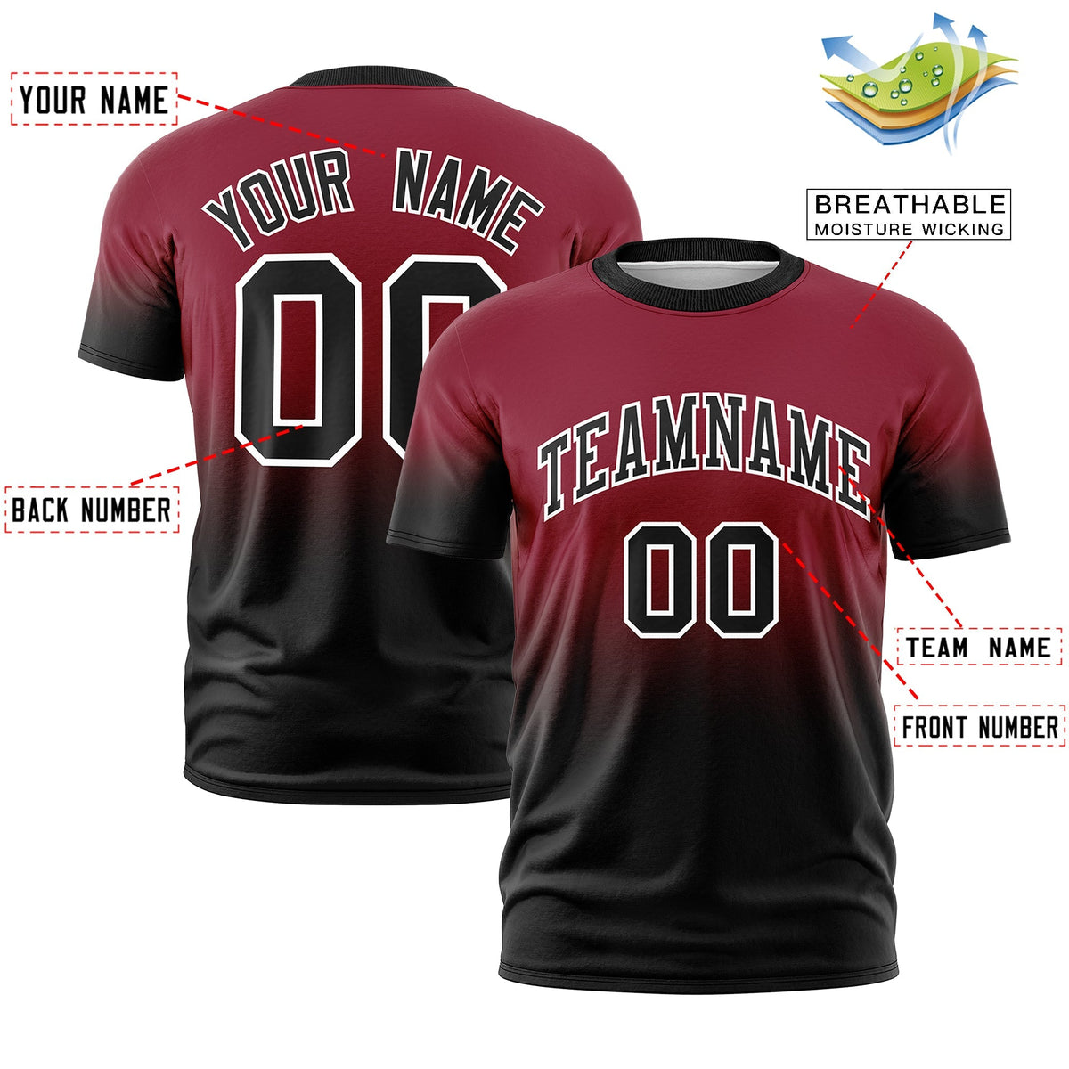 Custom Crimson Black White Gradient Fashion Quick Dry T-shirt| KXKSHOP