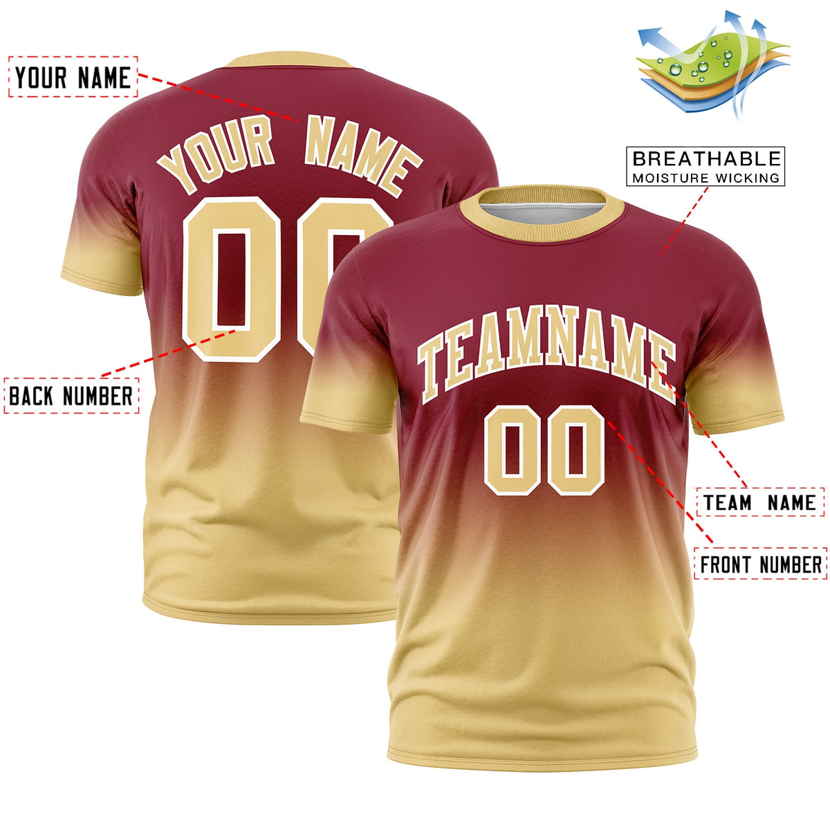 Custom Crimson Khaki White Gradient Fashion Quick Dry T-shirt| KXKSHOP