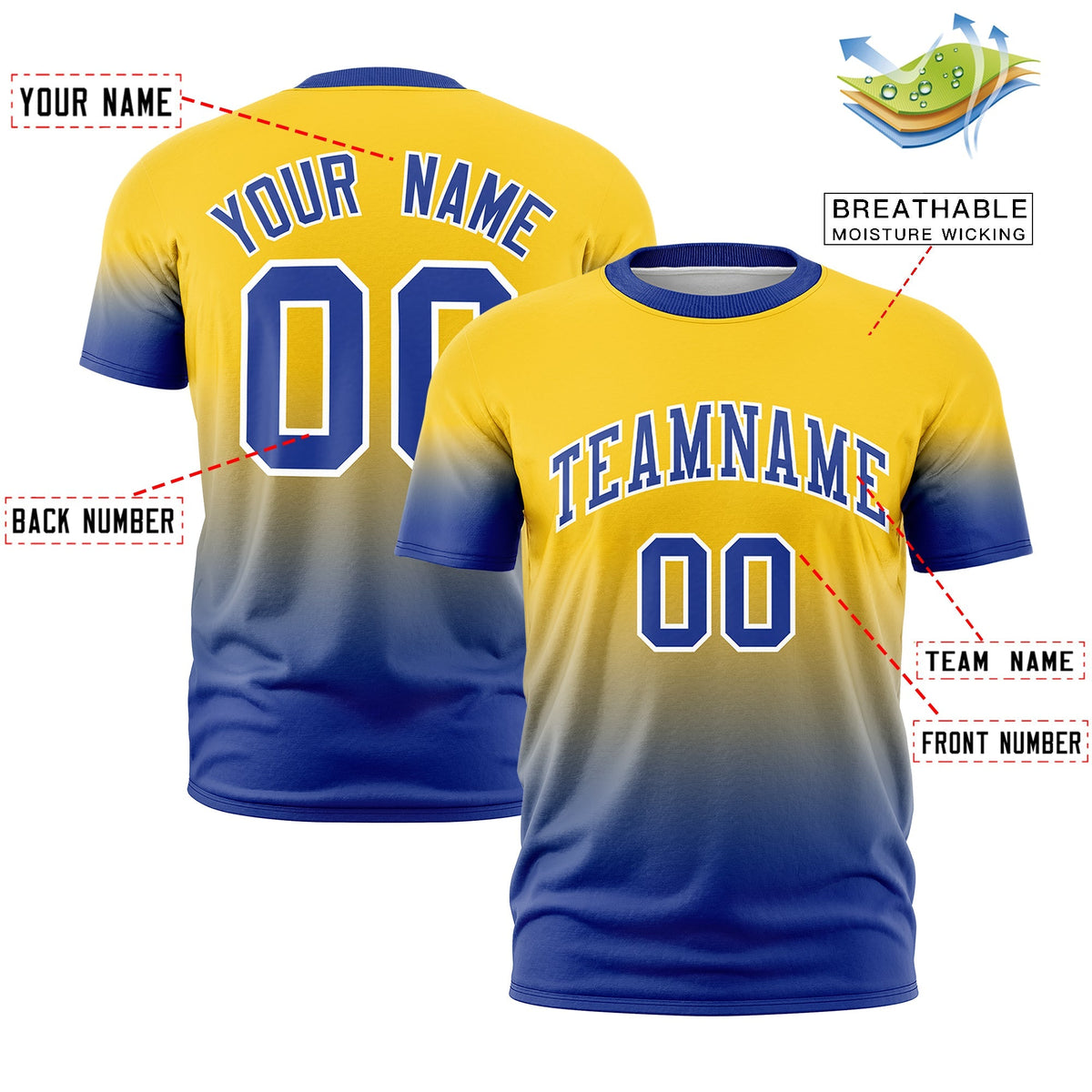 Custom Gold Royal Blue White Gradient Fashion Quick Dry T-shirt| KXKSHOP