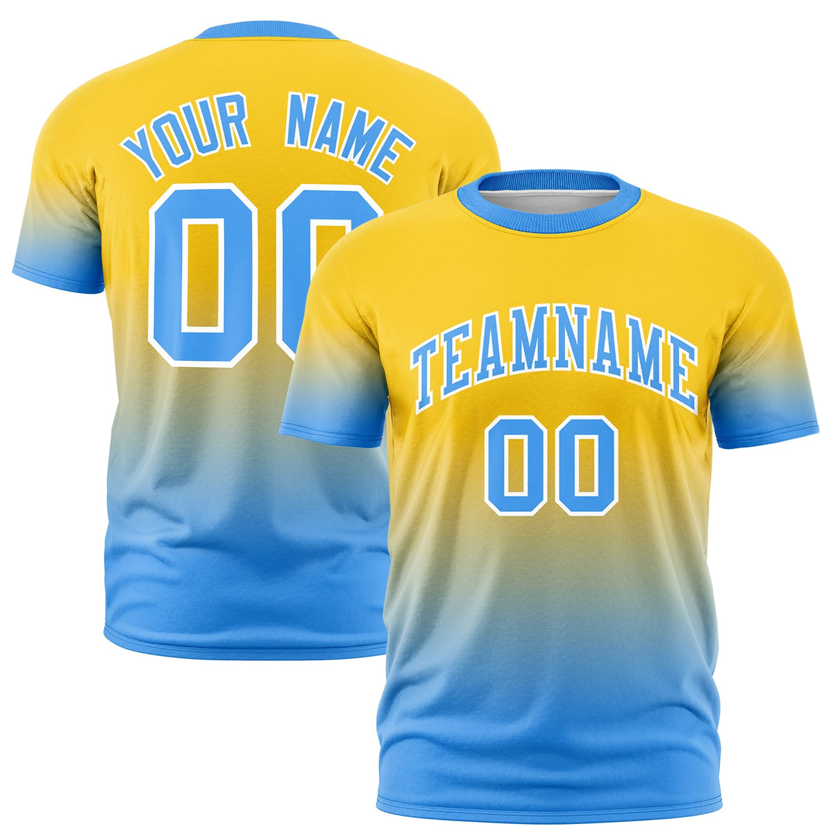 Custom Gold Powder Blue White Gradient Fashion Lightweight T-shirt| KXKSHOP