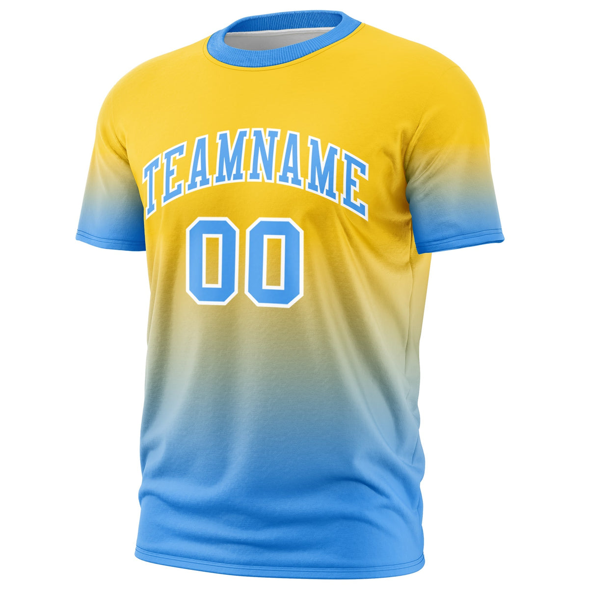 Custom Gold Powder Blue White Gradient Fashion Lightweight T-shirt| KXKSHOP