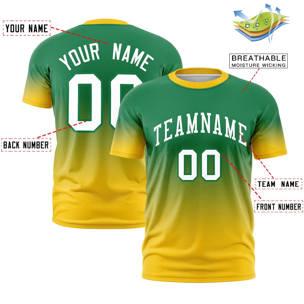 Custom Kelly Green White Gradient Fashion Quick Dry T-shirt| KXKSHOP