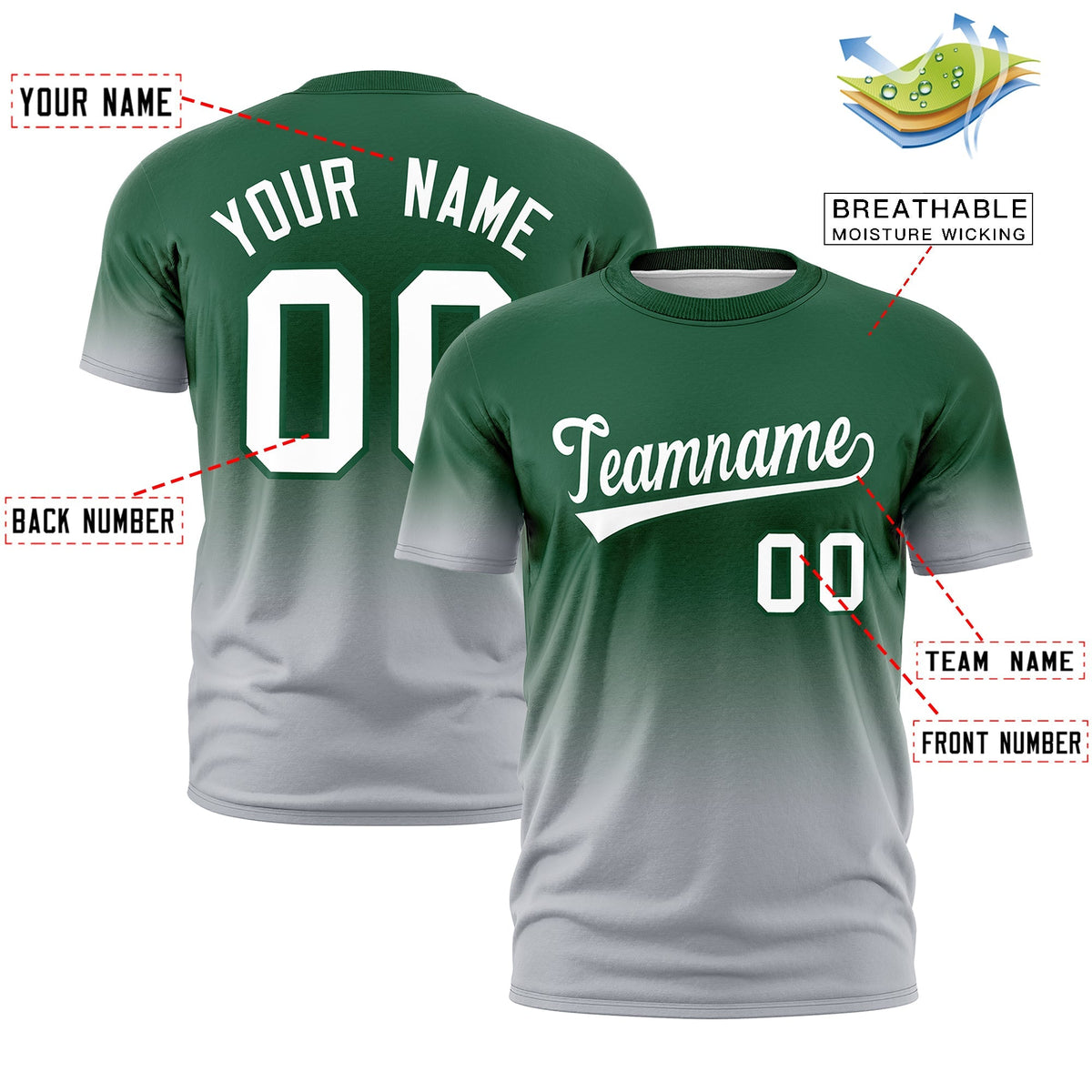Custom Green White Gradient Fashion Quick Dry T-shirt| KXKSHOP