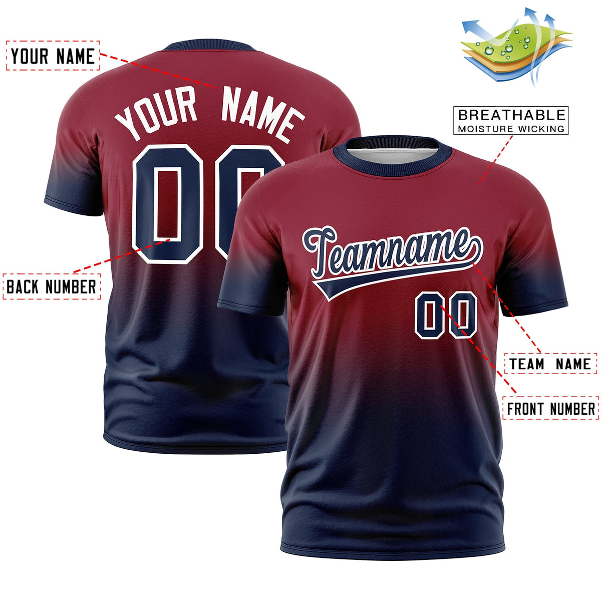 Custom Crimson Navy White Gradient Fashion Lightweight T-shirt| KXKSHOP