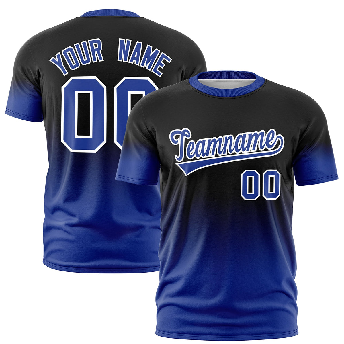 Custom Black Royal Blue White Gradient Fashion Lightweight T-shirt| KXKSHOP