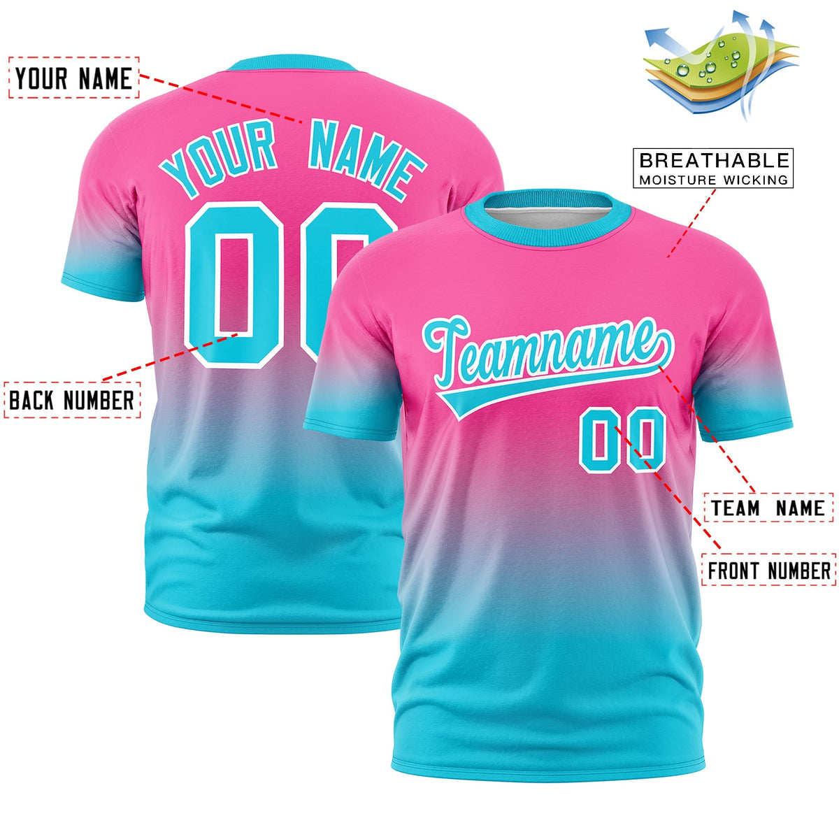 Custom Pink Sky Blue White Gradient Fashion Quick Dry T-shirt| KXKSHOP
