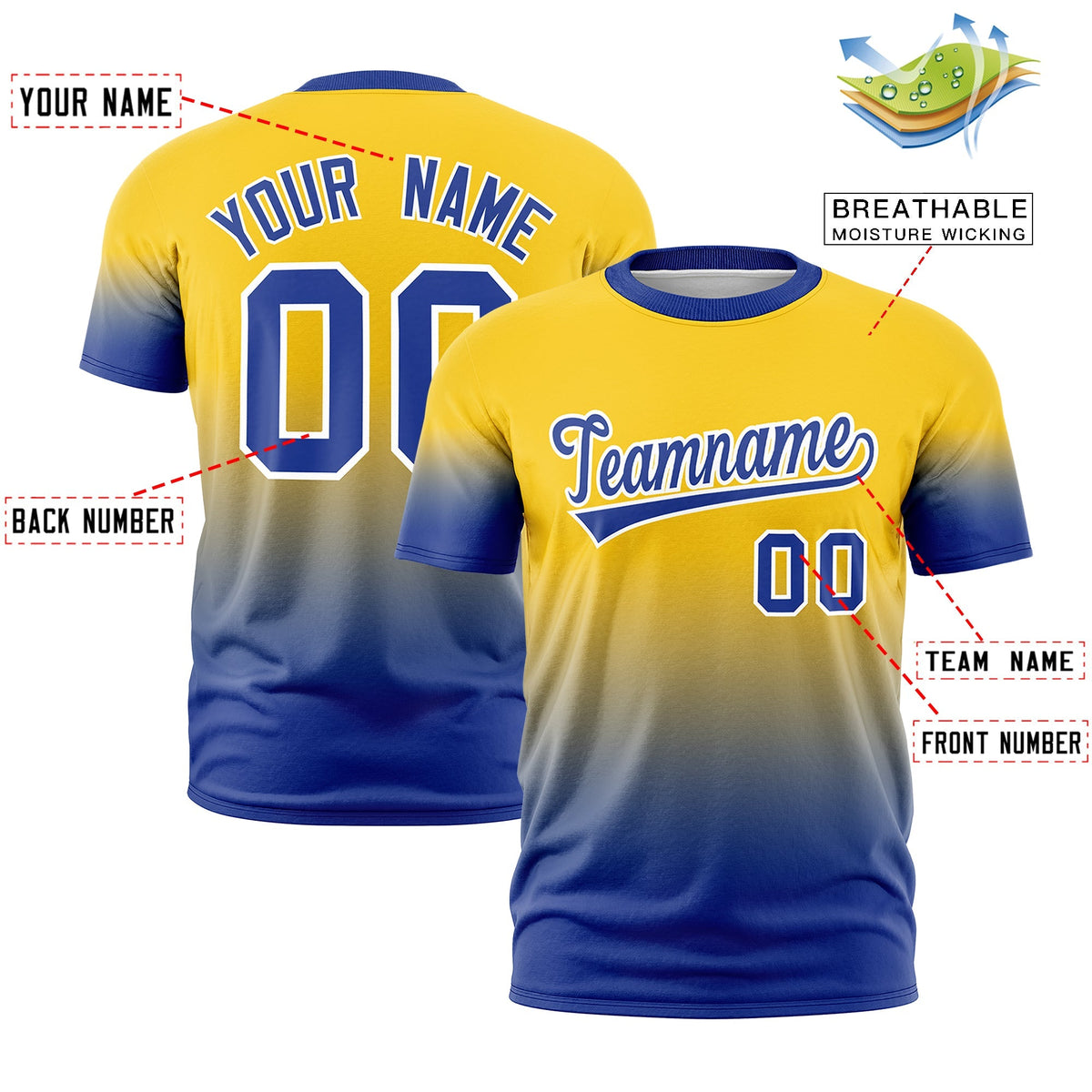 Custom Gold Royal Blue White Gradient Fashion Quick Dry T-shirt| KXKSHOP