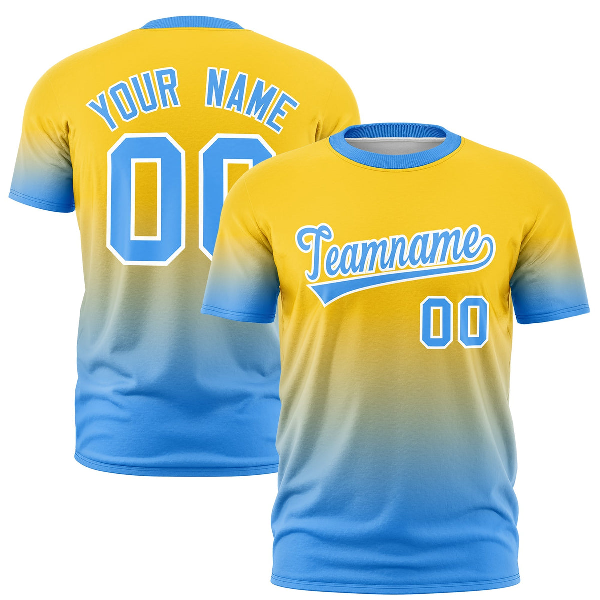 Custom Gold Powder Blue White Gradient Fashion Lightweight T-shirt| KXKSHOP