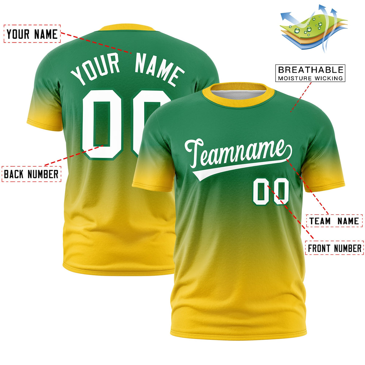 Custom Kelly Green White Gradient Fashion Quick Dry T-shirt| KXKSHOP